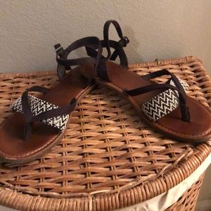 Black and white sandals